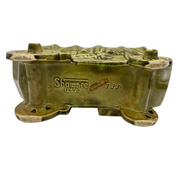 Vintage Shawnee Pottery USA 733 Covered Wagon Planter Olive Drip Amarillo TX - Picture 6 of 8